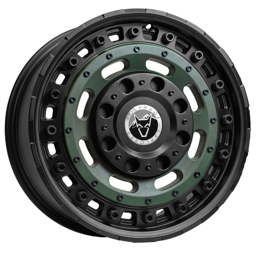 Wolfrace Explorer Slotmag Alloy Wheel 17x8 ET45 5x120 Matt Black Matt Green centre 65.1mm CB