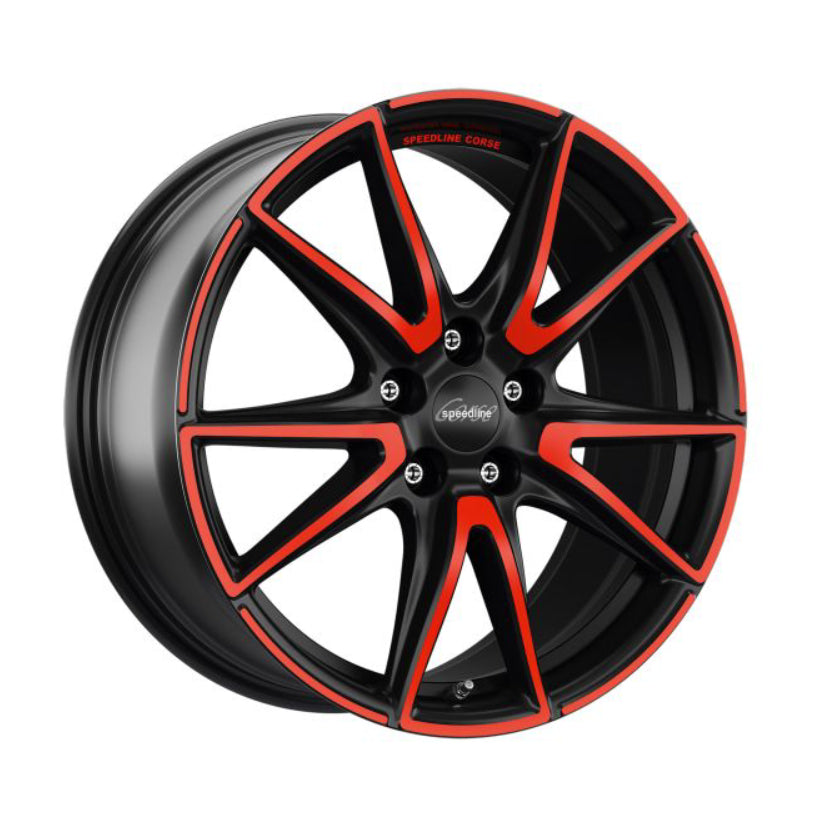 Speedline Corse SL6 Vettore Alloy Wheel 20x9 ET40 5x112 Matt Black Red Spoke