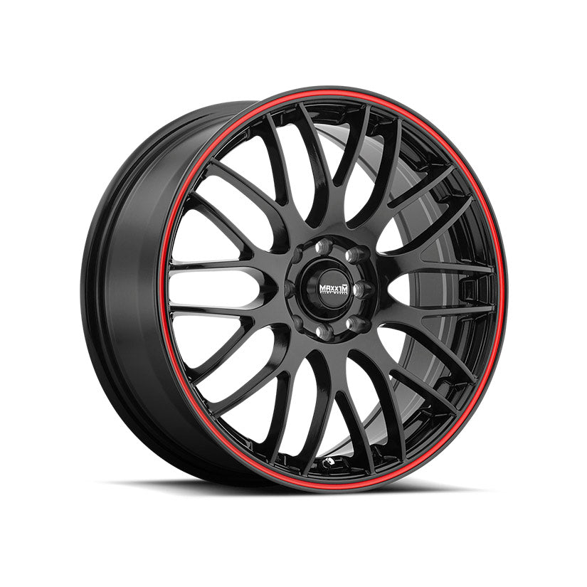Maxxim Maze Alloy Wheel 18x7.5 ET45 5x100, 5x114.3 Gloss Black Red Stripe 73.1mm CB