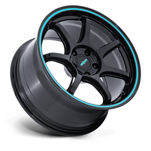 Rotiform RC208 BPU Alloy Wheel 19x9.5 ET38 5x114 Gloss Black With Teal Stripe 72.56mm CB