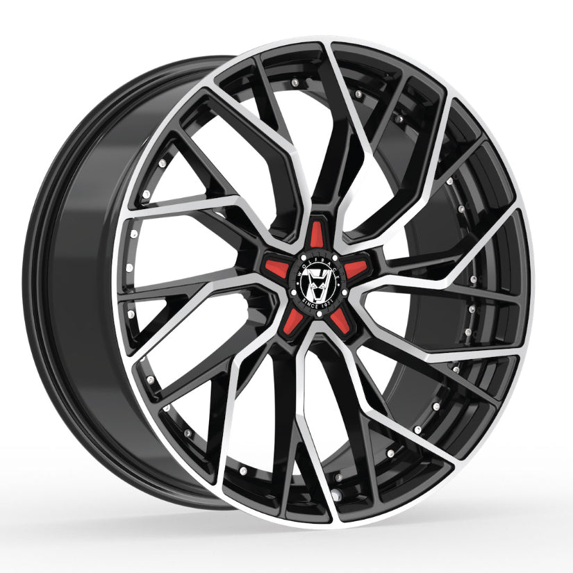Wolfrace 71 Voodoo Alloy Wheel 20x8.5 ET38 5x114 Gloss Raven Black Polished Red Inserts 110mm CB