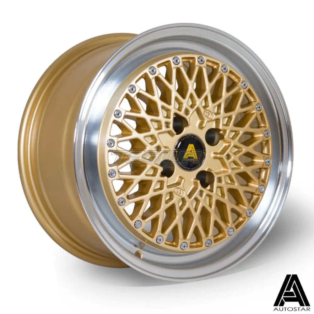 Autostar Minus Alloy Wheel 15x7.5 ET25 4x108 Gold Polished Lip 67.1mm CB