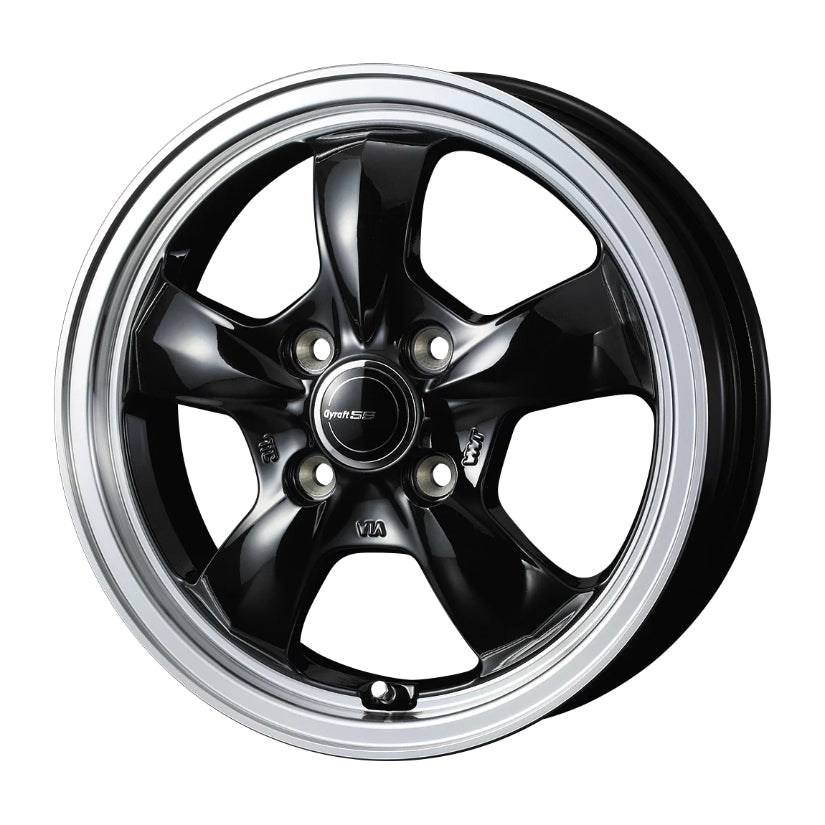 Gyraft 5S Alloy Wheel 14x4.5 ET45 4x100 Black Polished Rim 73mm CB