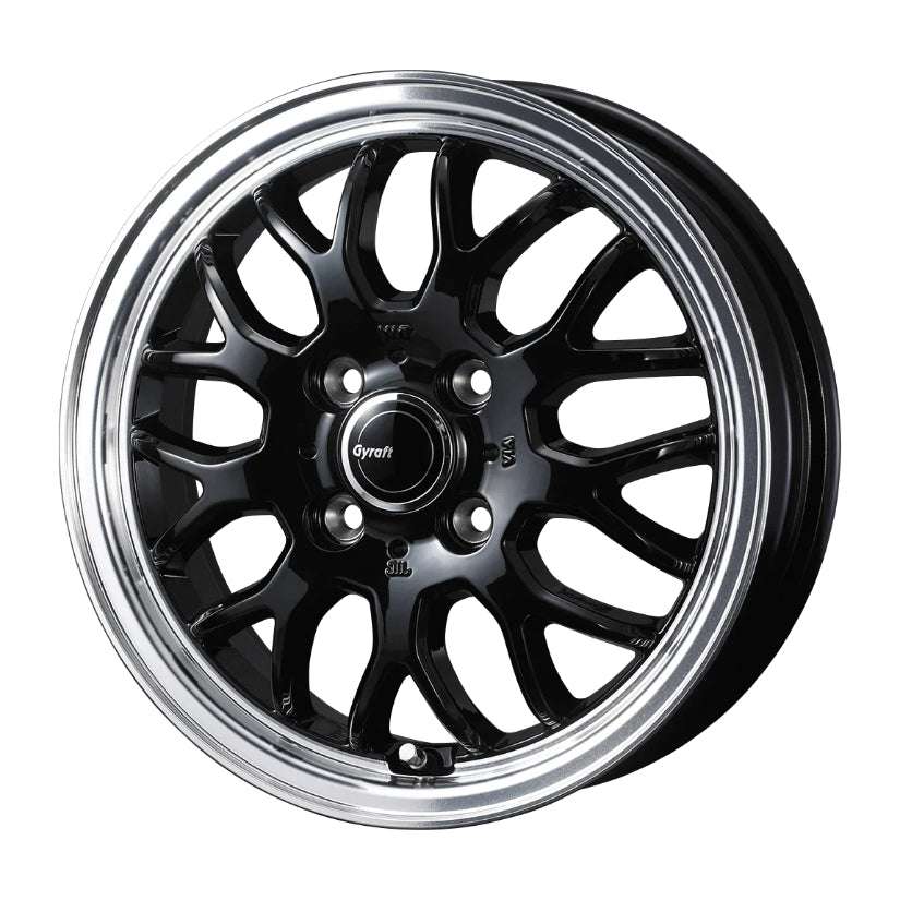 Gyraft 9M Alloy Wheel 14x4.5 ET45 4x100 Black Polished Rim 73mm CB