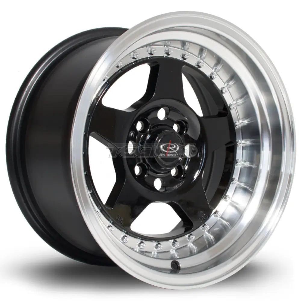 Rota Kyusha Alloy Wheel 15x8 ET0 4x100 Black Polished Lip 67.1mm CB