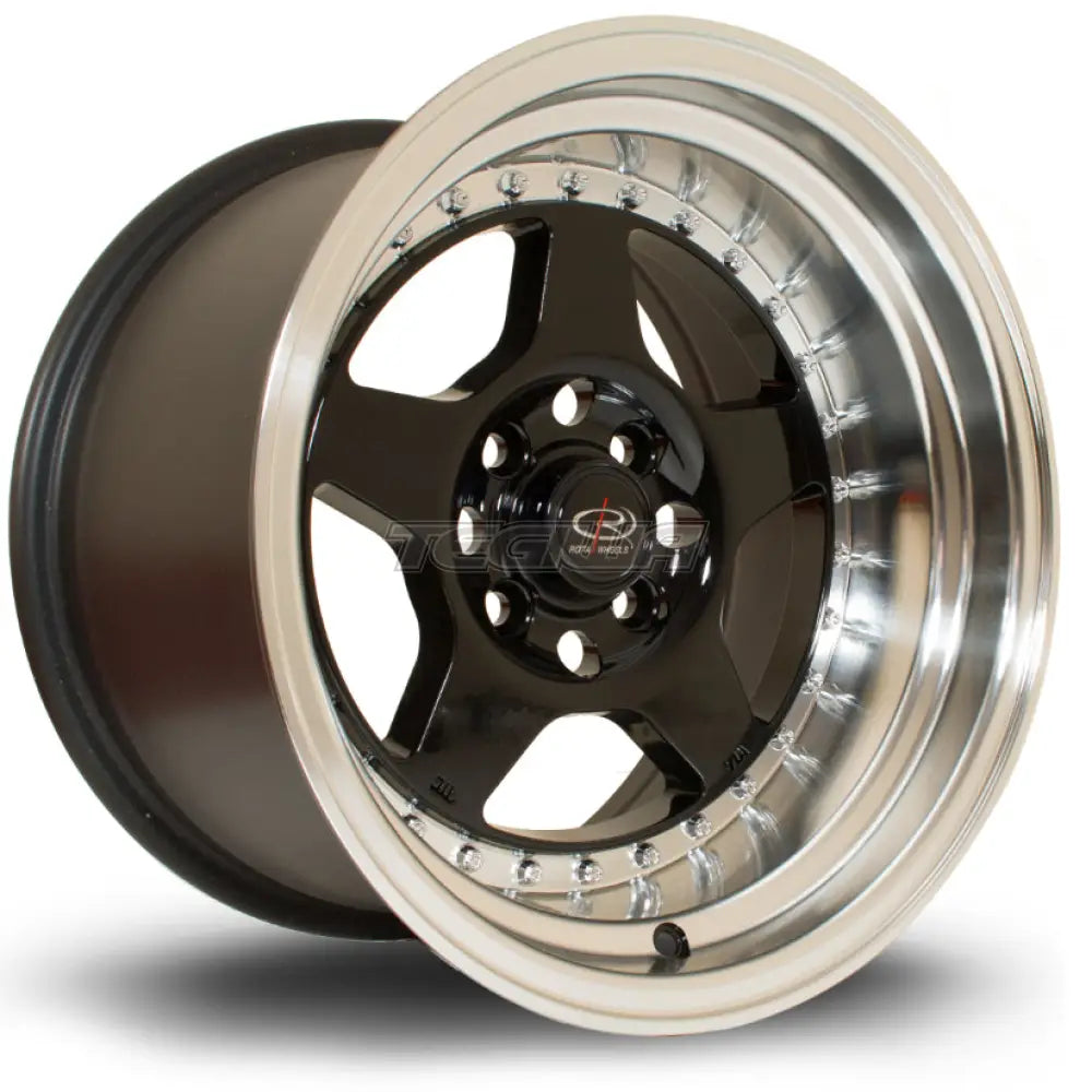Rota Kyusha Alloy Wheel 15x9 ET0 4x114 Black Polished Lip 73mm CB