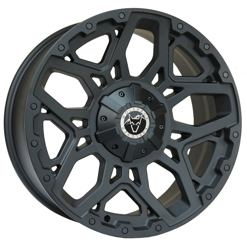 Wolfrace Explorer Sahara Alloy Wheel 18x8.5 ET40 5x118 Matt Black Black Rivets 110mm CB